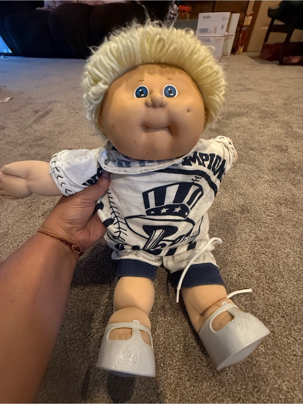 Cabbage Patch Kids Inspired Plush Doll in White and Navy Outfit